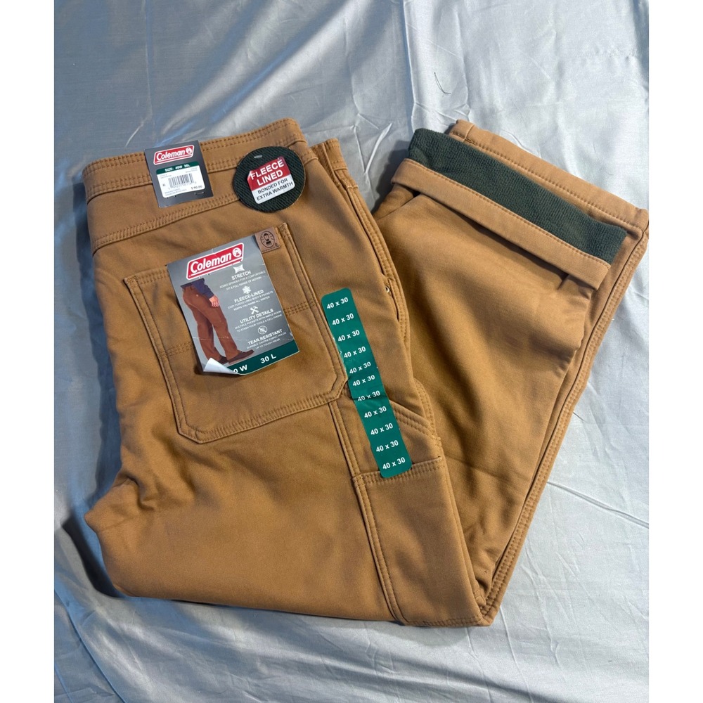 Coleman Mens Fleece Lined Stretch Utility Pants 40x30 Toffee Brown SACF5P5744
